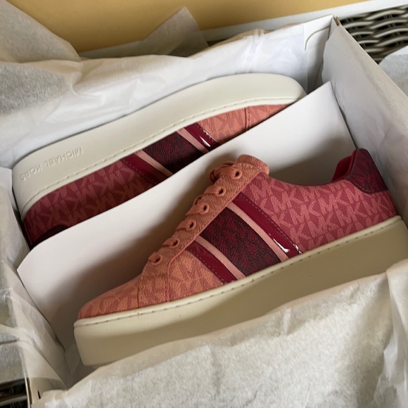 Michael Kors Poppy Stripe Lace Up MK Signature SM 49F1POFS2B Berry Multi WMNS - Picture 8 of 16